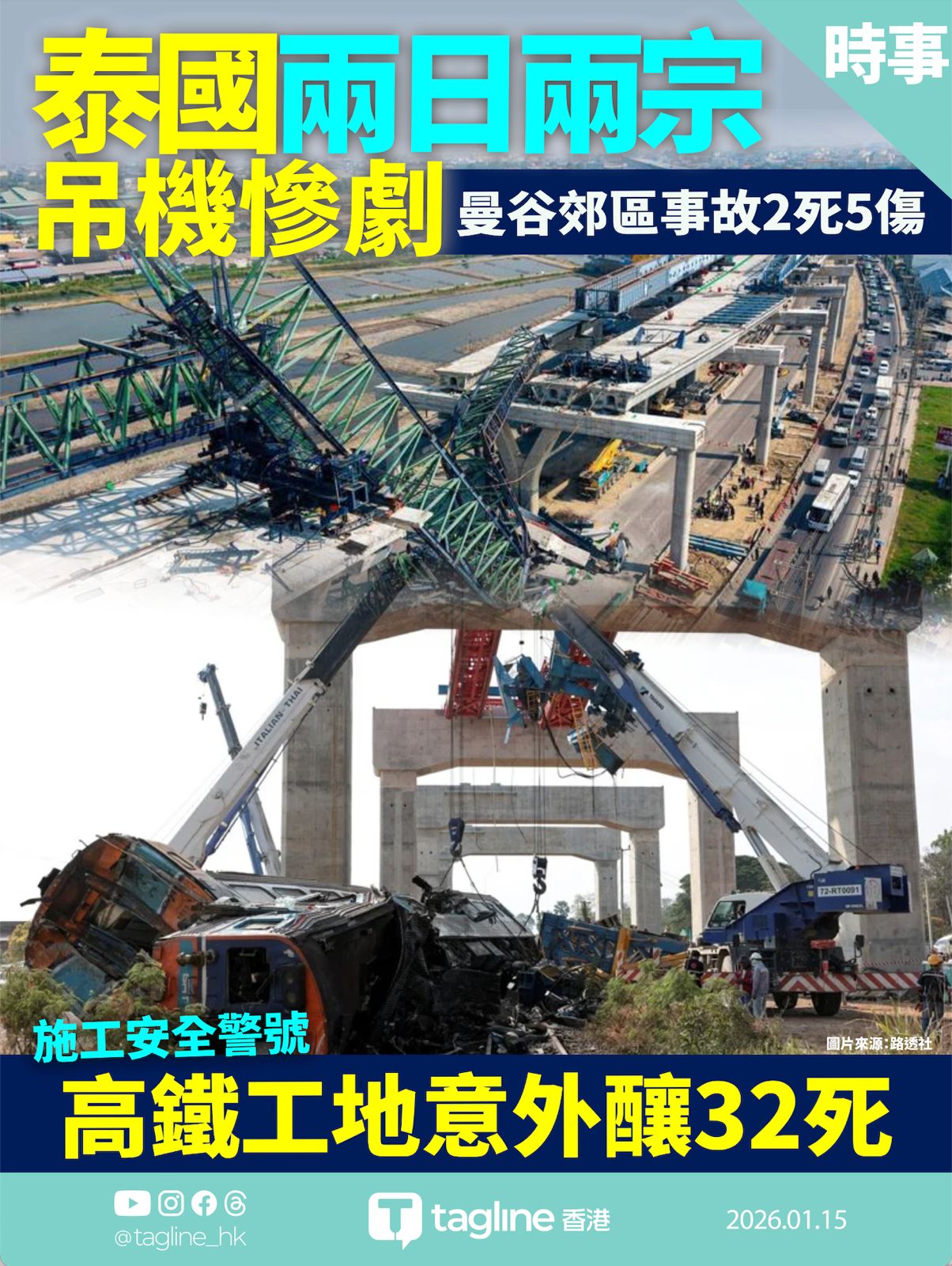 泰國基建工程兩日兩劫　曼谷高速公路吊機倒塌奪兩命　「死亡之路」再添亡魂