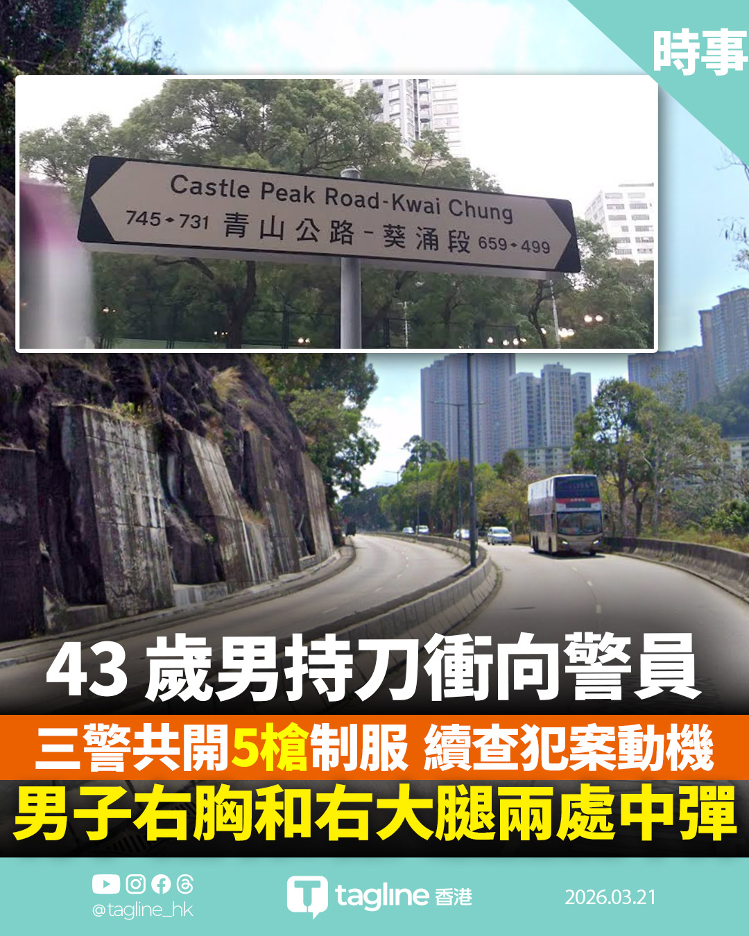 43 歲男持刀衝向警員 大叫：「斬死你！」 三警共開 5 槍制服 續查犯案動機