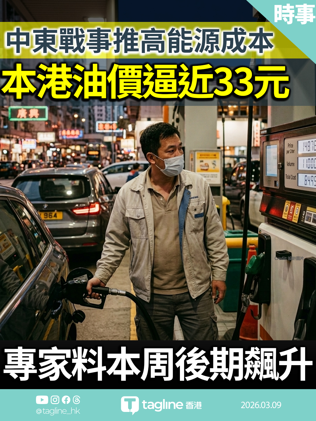 中東戰事推高能源成本 本港油價逼近33元 專家料本周後期飆升 籲政府暫減燃油稅