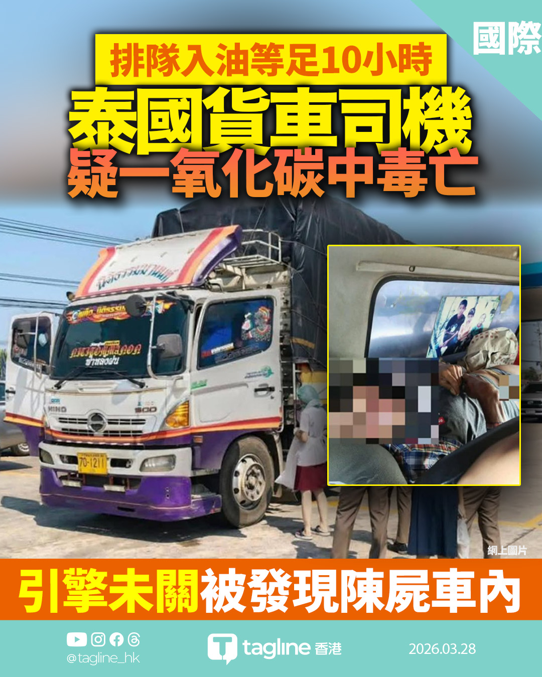 排隊入油等足10小時 泰國貨車司機疑一氧化碳中毒亡