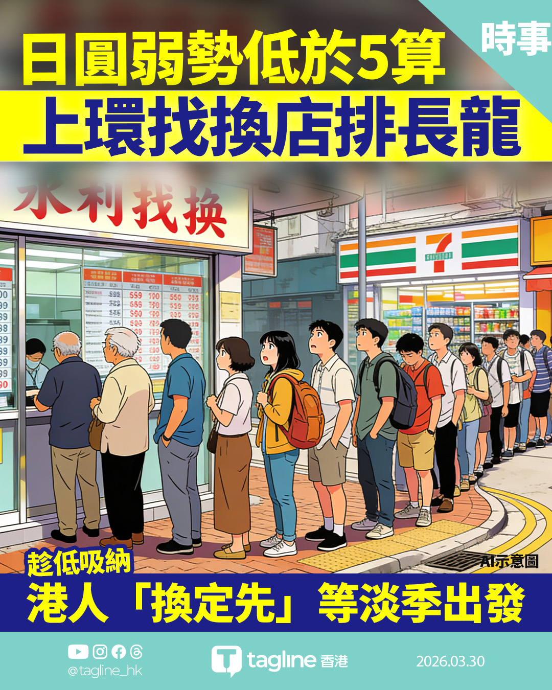 日圓弱勢低於5算 上環找換店排長龍 港人趁低吸納