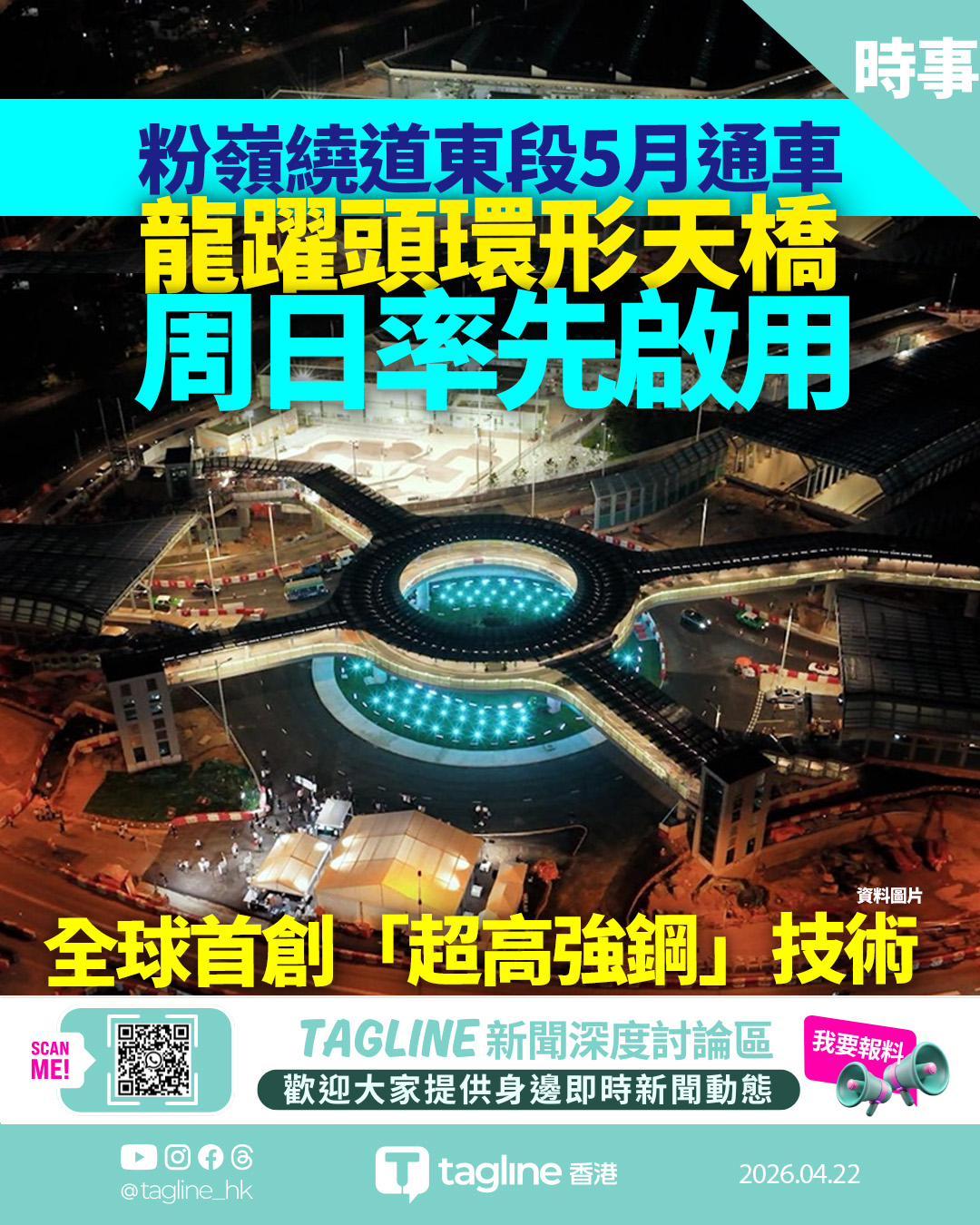 粉嶺繞道東段5月通車 龍躍頭環形天橋周日率先啟用