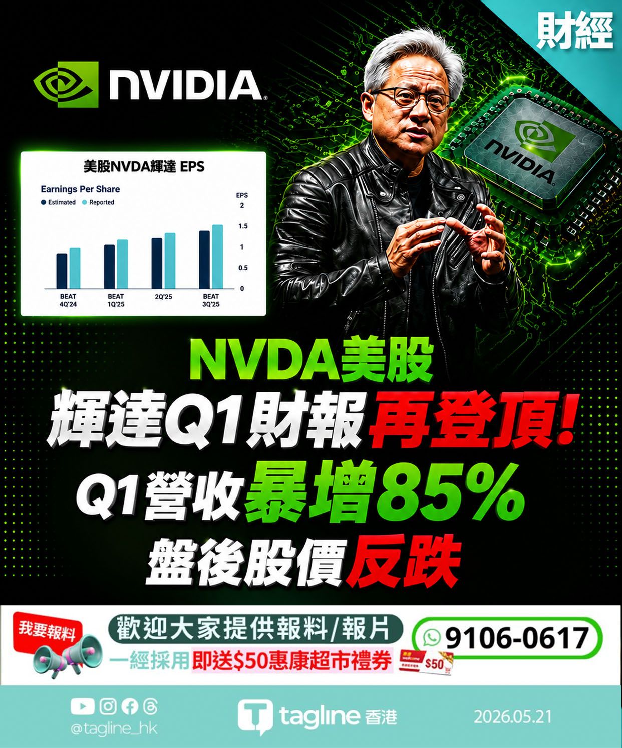 輝達（NVDA）公布最新Q1財報，再次超出市場預期