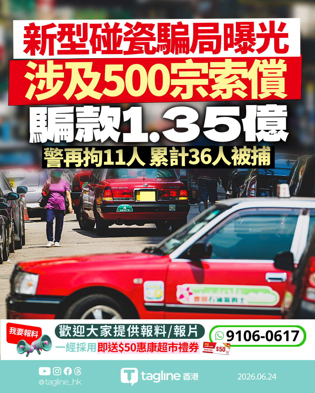 「碰瓷黨」索償騙局擴大：涉及500宗案件、涉款1.35億，警方再拉11人