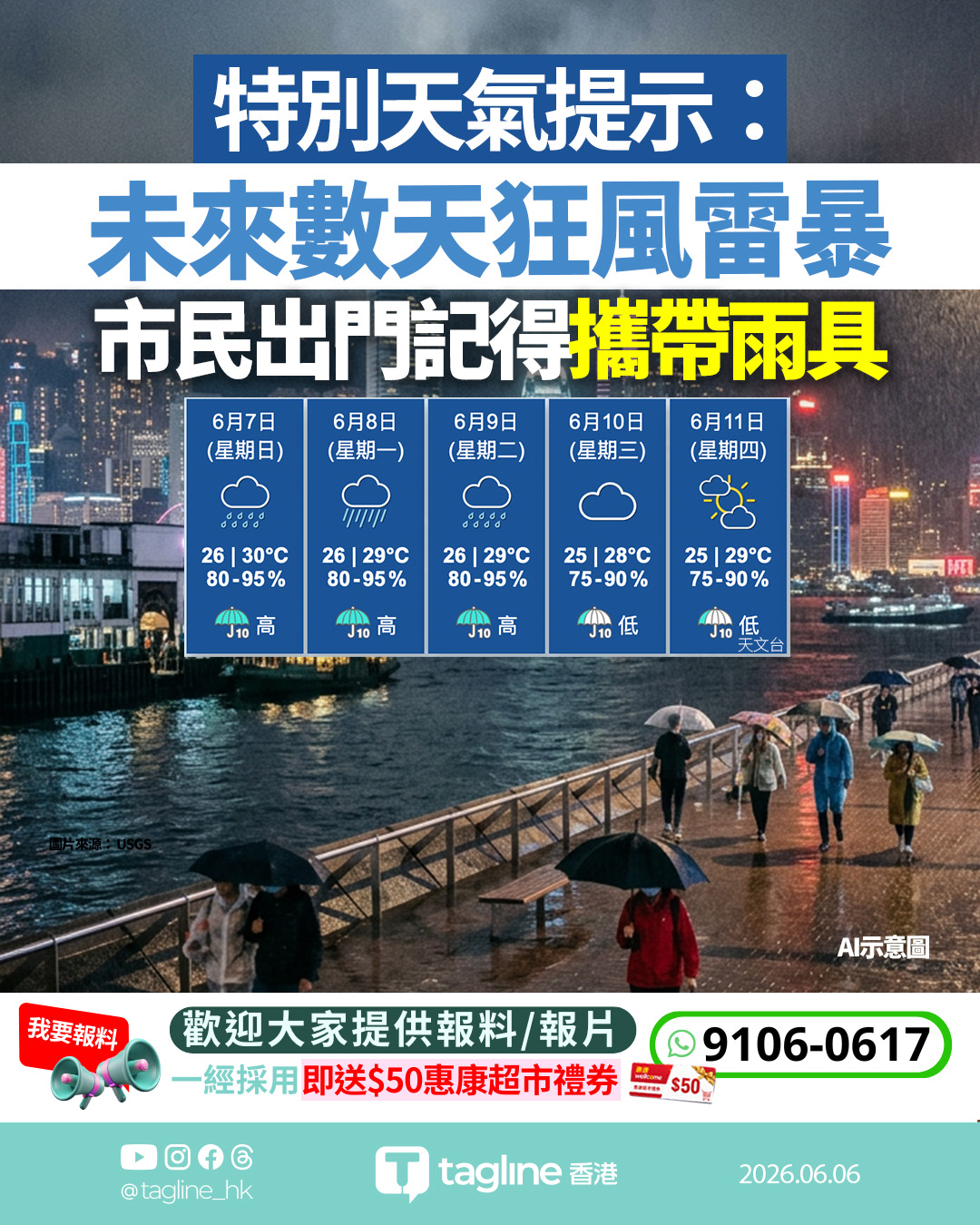 天文台發特別提示：未來兩三日狂風雷暴 星期一、二雨勢頗大