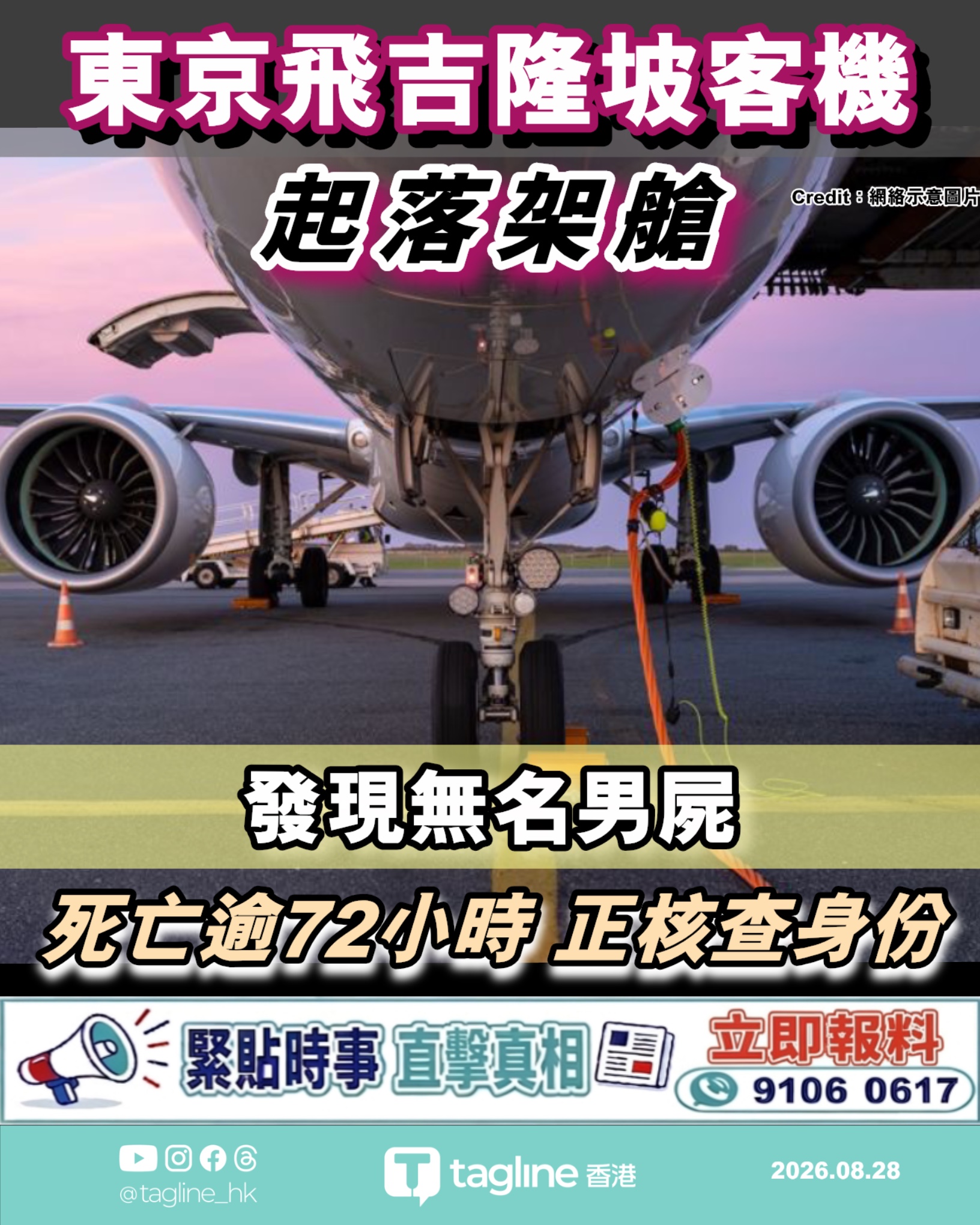 東京飛吉隆坡客機起落架艙發現無名男屍