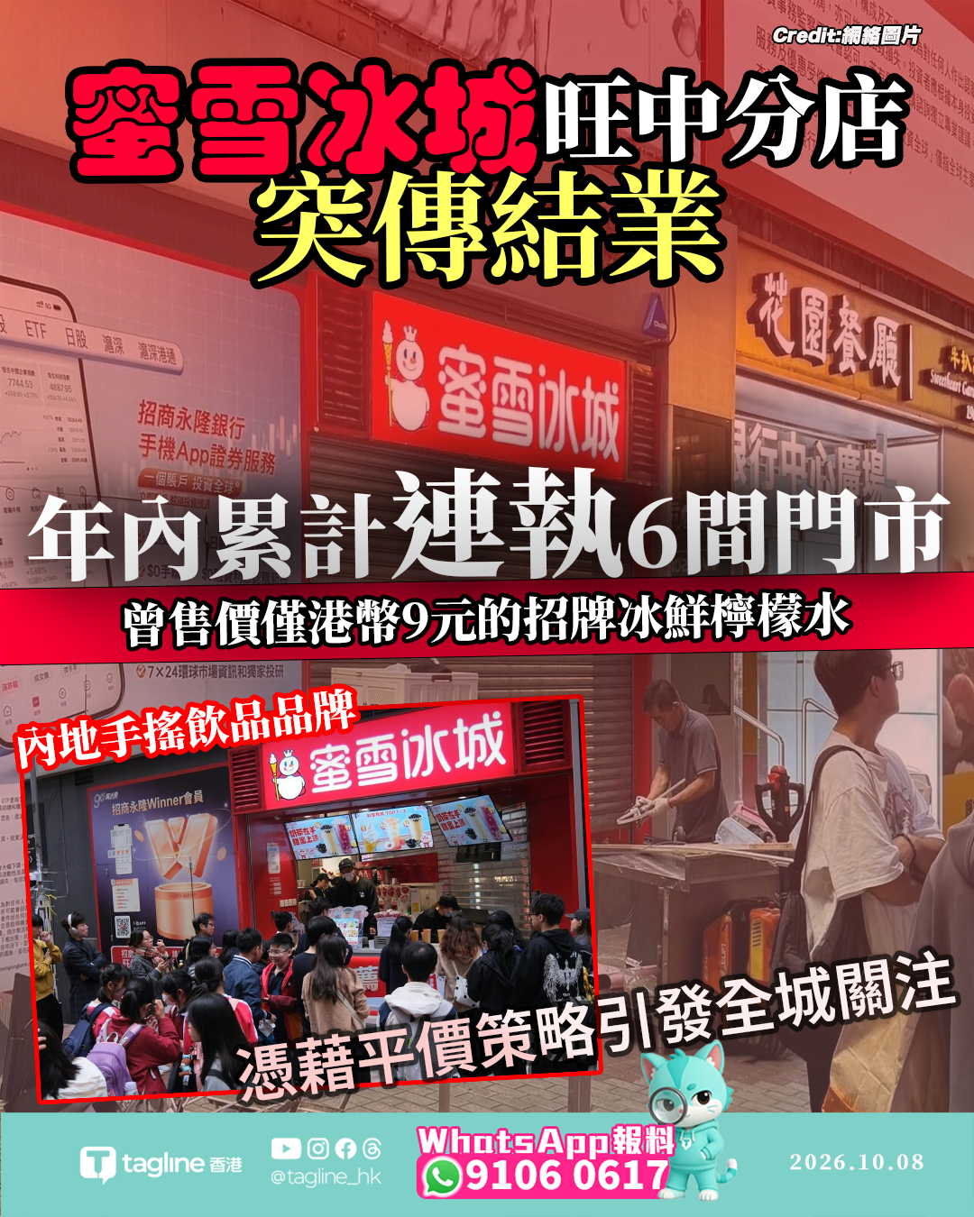蜜雪冰城旺中分店突傳結業 年內累計連執6間門市
