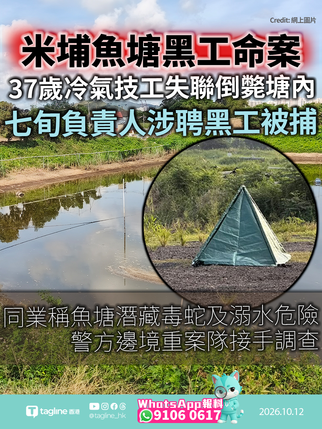 米埔魚塘黑工命案 37歲冷氣技工失聯倒斃塘內七旬負責人涉聘黑工被捕